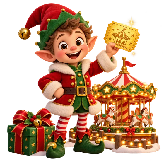 An elf at a sparkling Christmas fair